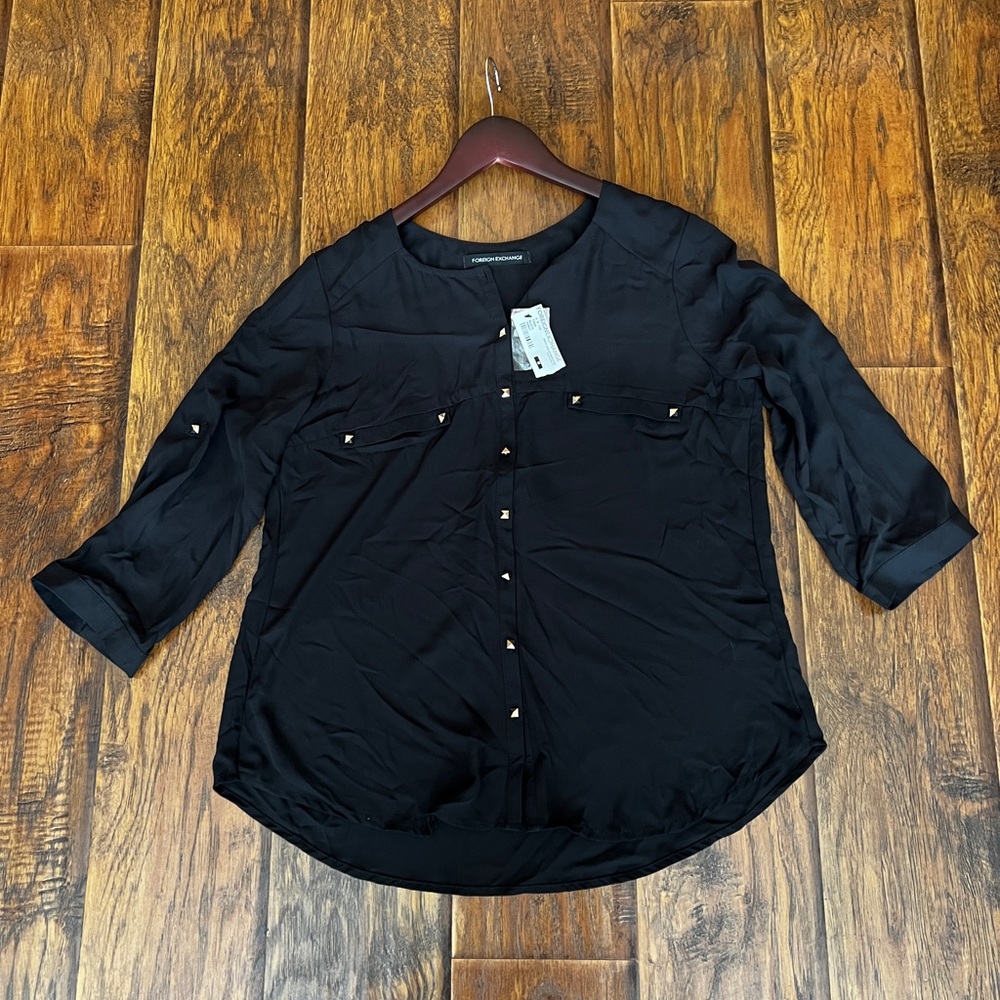 Foreign Exchange Black Top with Gold Studs